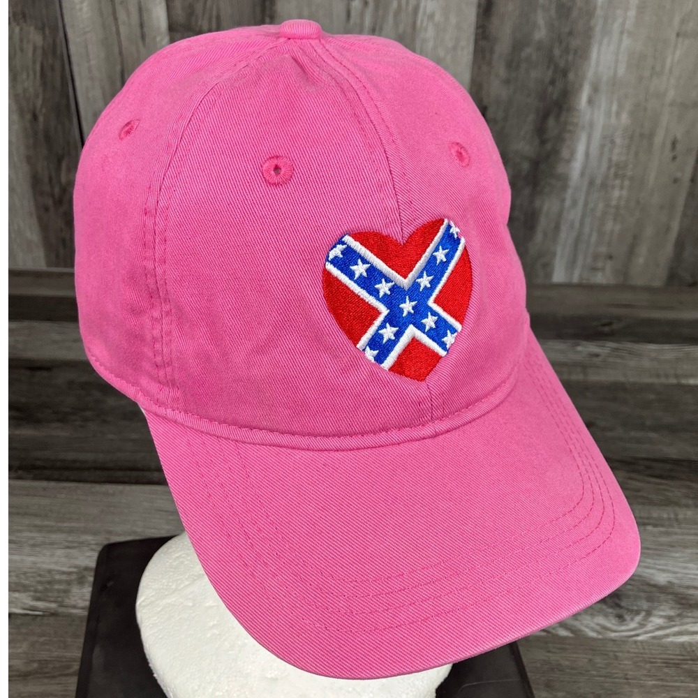 Platinum Series Pink Heart Confederate Flag Ladies Fit Baseball Cap Hat OSFM